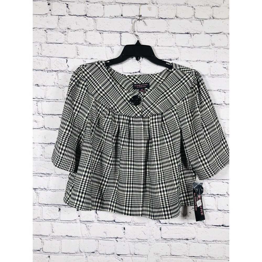 Signature Robbie Bee Women's Houndstooth Plaid Top Single Button B&W 14W